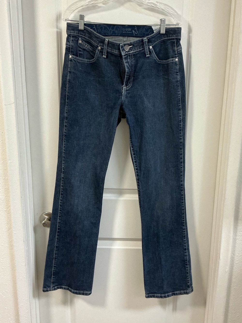 Wrangler Q-Baby Ultimate Riding Jeans 9/10x32 Dark Rhinestones Women's Bootcut